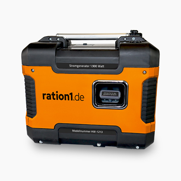 Ration1 Generador de emergencia / unidad de energía de emergencia, 1.900 vatios con carcasa protectora, gasolina, motor de 4 tiempos